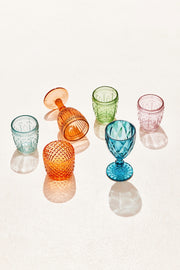 Vintage Crystal Coloured Footed Diamond Wine Glass- Big Orange