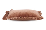 Solid Velvet Frilled Cushion, Mocha Brown 14x20 Inch
