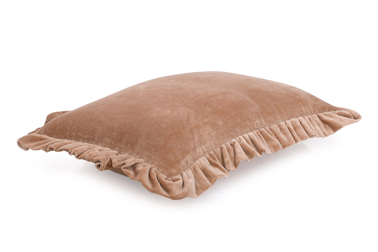 Solid Velvet Frilled Cushion, Dusty Pink 14x20 Inch
