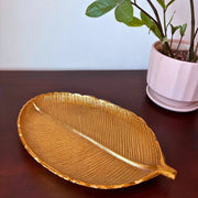 Gilded Leaf Serving Tray and Platter - 12 x 7.5 x 1.2 Inches