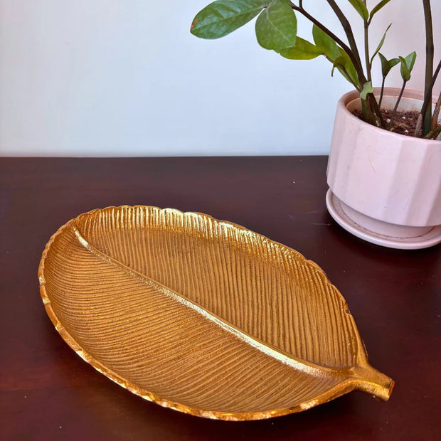 Gilded Leaf Serving Tray and Platter - 12 x 7.5 x 1.2 Inches