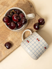 Cherry Checkered Ceramic Mug - 3.5 x 3 Inches