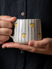 Lemon Striped Ceramic Mug - 3.5 x 3 Inches