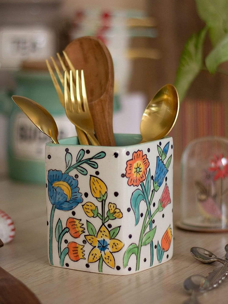 Handpainted Cutlery Holder, Multi-  3.80 x 4.5 Inches