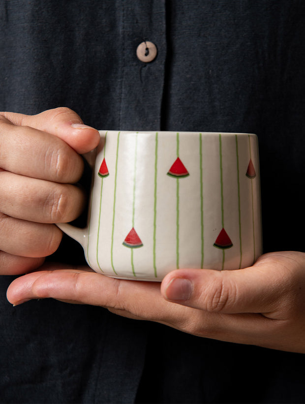 Watermelon Striped Ceramic Mug - 3.5 x 3 Inches