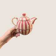 Striped Kettle & Cup Set , Pink - 8 Inches