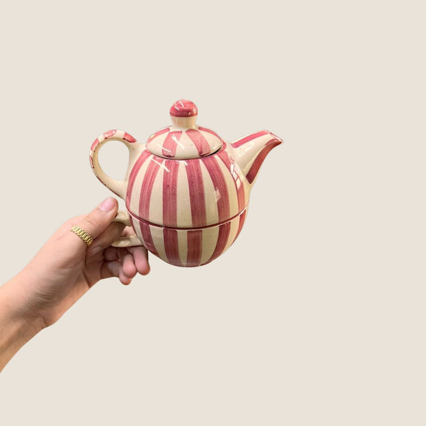 Striped Kettle & Cup Set , Pink - 8 Inches