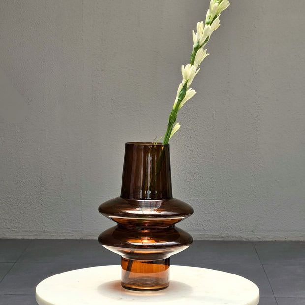 Ripple Glass vase - Haze brown, 8 x 12 Inches