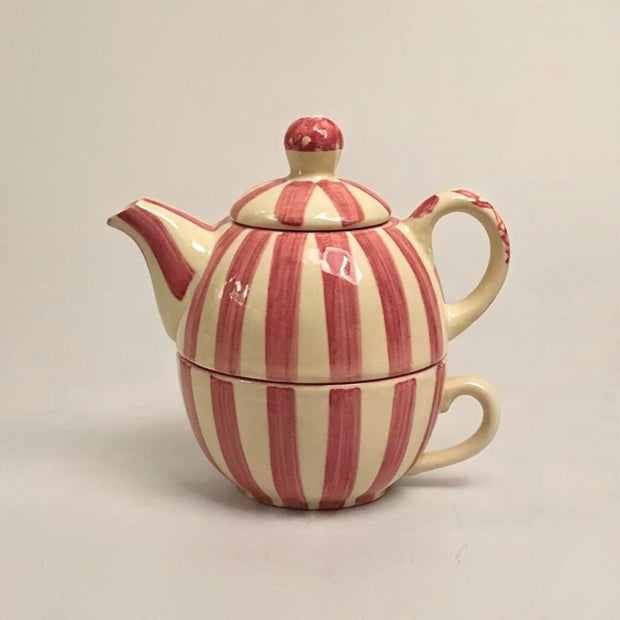 Striped Kettle & Cup Set , Pink - 8 Inches