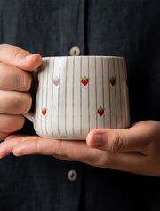 Strawberry Striped Ceramic Mug - 3.5 x 3 Inches