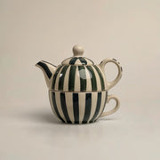 Teal Striped Kettle & Cup Set - 8 Inches