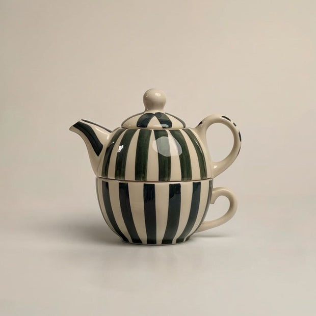 Teal Striped Kettle & Cup Set - 8 Inches