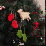 Christmas Hanging Felt Ornaments (Bethlehem Sheep + Angel + 2 Mittens)