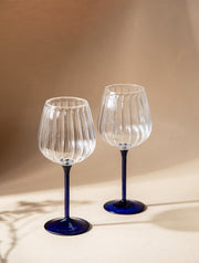 Ribbed Goblet Wine Glass -Blue ,  2.5 x 4 x 8 Inches