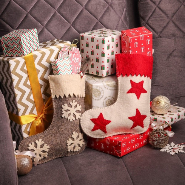 Felt Christmas Stockings Set – Stars & Snowflakes , 10 Inches