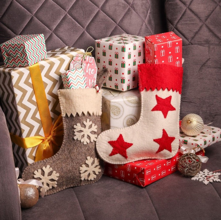 Felt Christmas Stockings Set – Stars & Snowflakes , 10 Inches