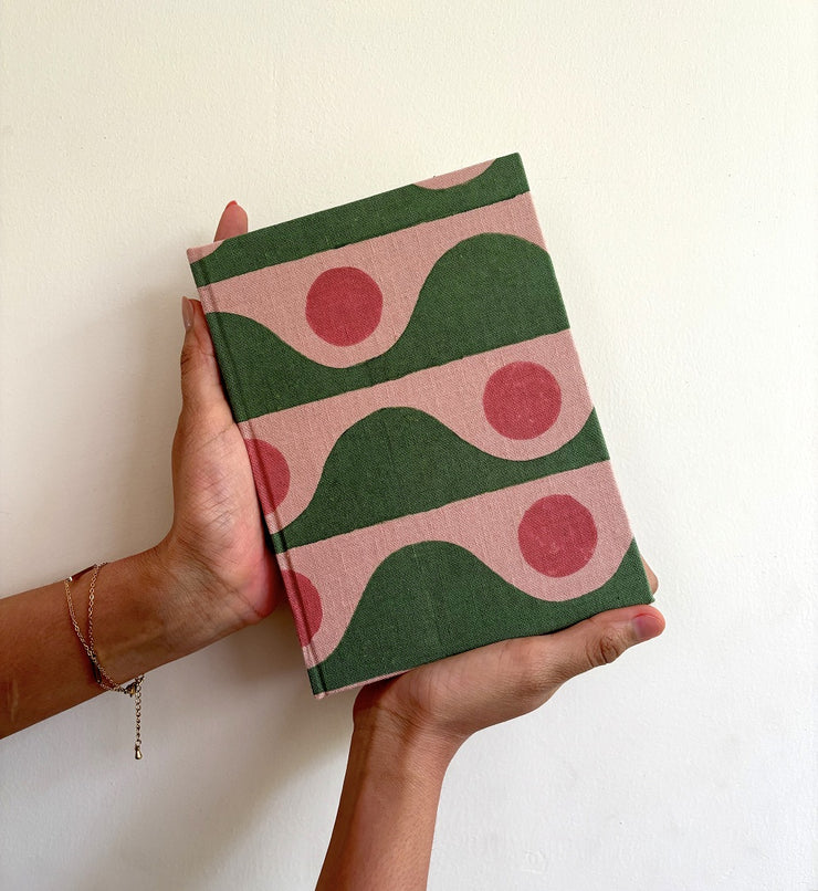 Handmade Paper Journal Notebook, Pink & Green - A5
