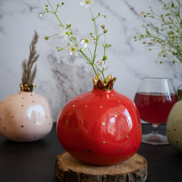 Ceramic Pomegranate decorative object, Red - 4 Inches