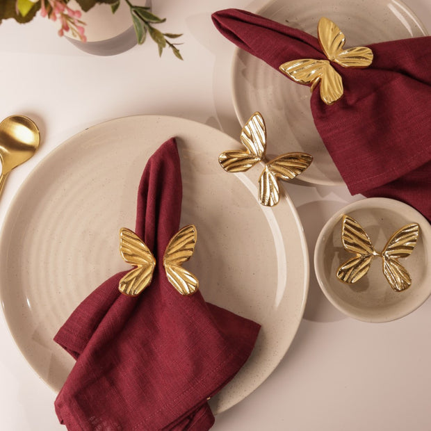 Golden Butterfly Napkin Ring, Dia 1.5 Inch (Set of 4)