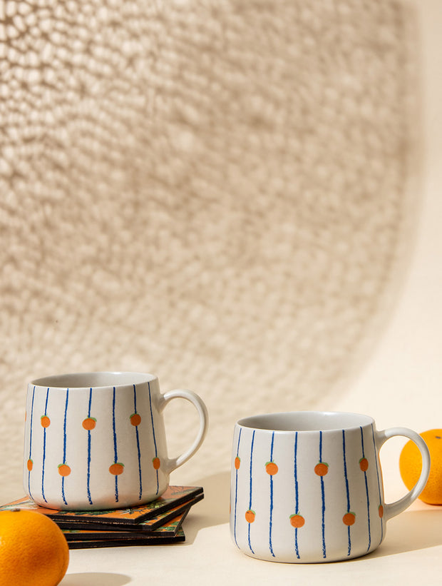 Orange Striped Ceramic Mug - 3.5 x 3 Inches