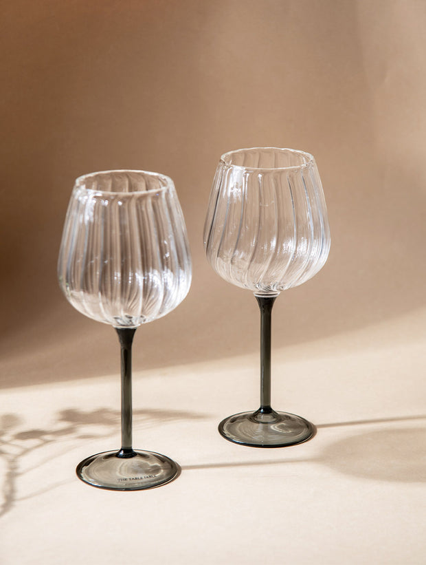 Ribbed Goblet Wine Glass - Smoke,  2.5 x 4 x 8 Inches