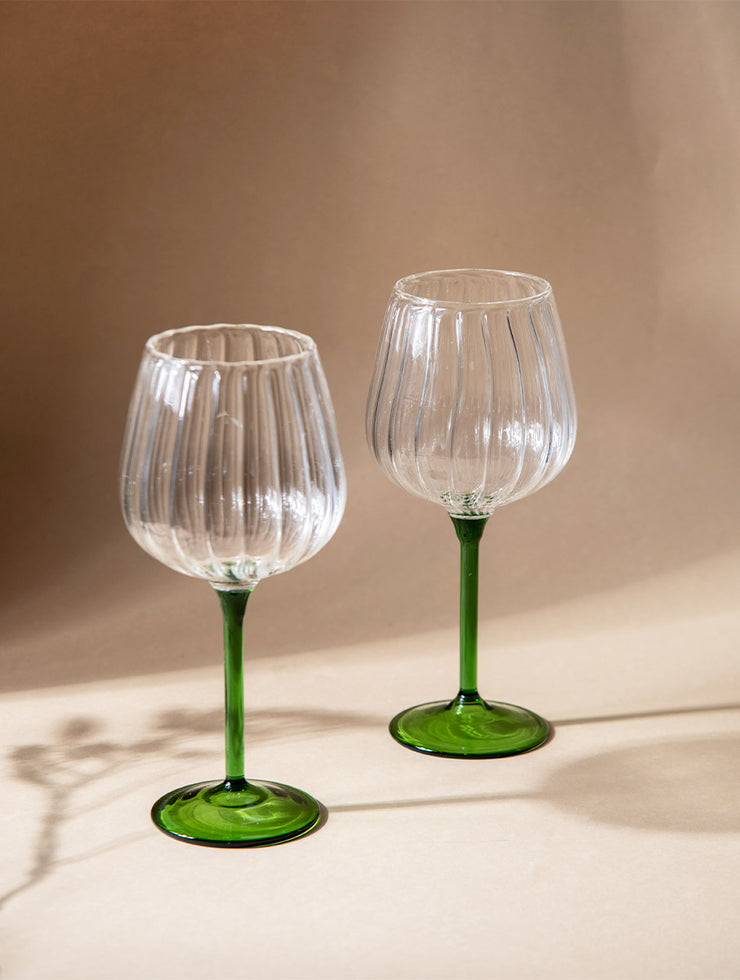 Ribbed Goblet Wine Glass -Green, 2.5 x 4 x 8 Inches