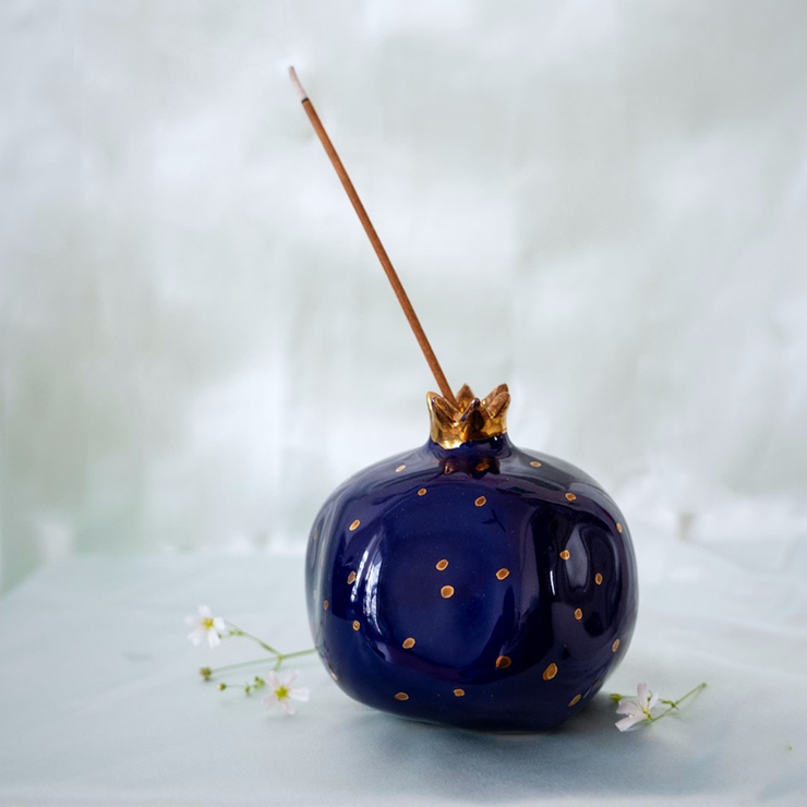 Ceramic Pomegranate decorative object, Blue - 4 Inches