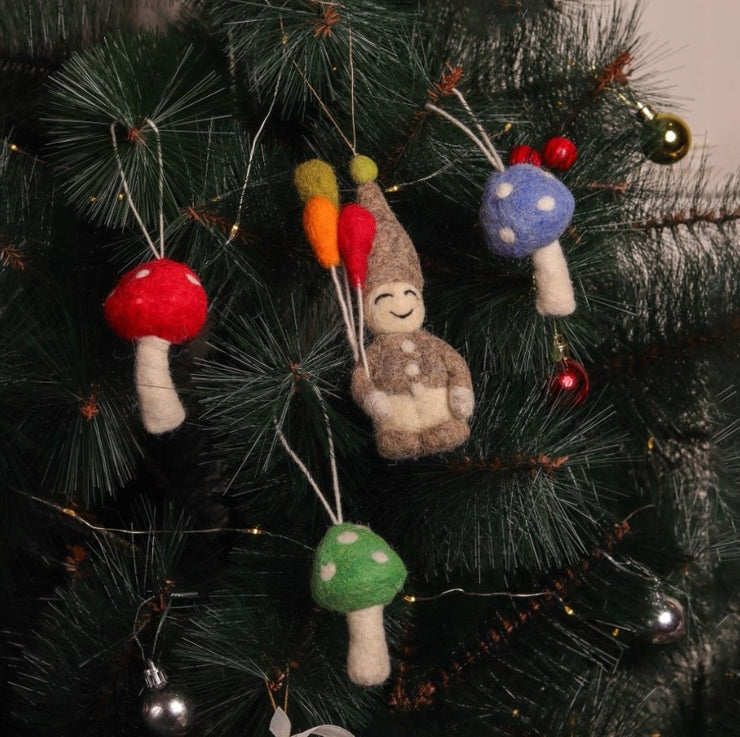 Christmas Hanging Felt Ornaments (Elf and 3 Mushrooms)