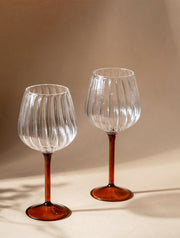 Ribbed Goblet Wine Glass -Amber,  2.5 x 4 x 8 Inches