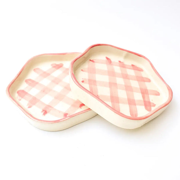 Coasters -Pink Check, 4.7 Inches