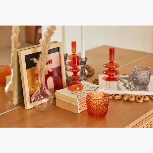 Retro Glass Candle Stick Holder- 6 x 2.5 Inches_ Rust Orange