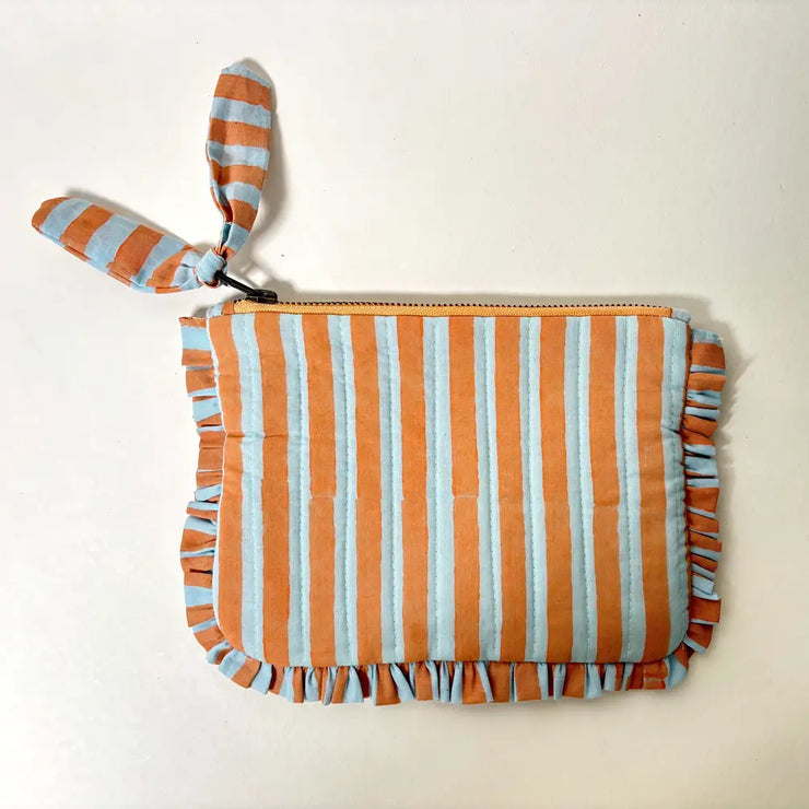 Handmade Quilted Pouch, Brown & Blue- 8 x 5 Inches