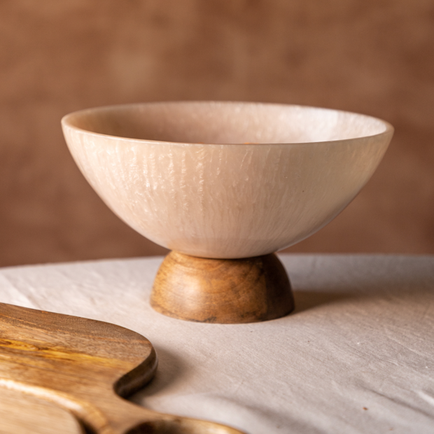 Resin Decorative Bowl with Wooden Base , 9.05 Inches
