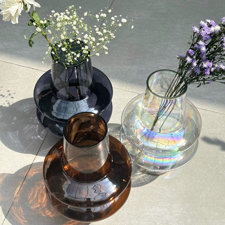 Ripple Glass vase - iridescent, 8 x 12 Inches