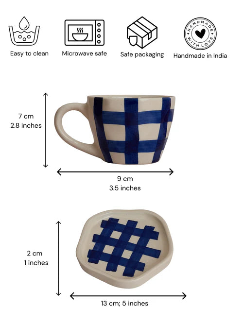 Gingham Check Cup and Saucer Set- Indigo