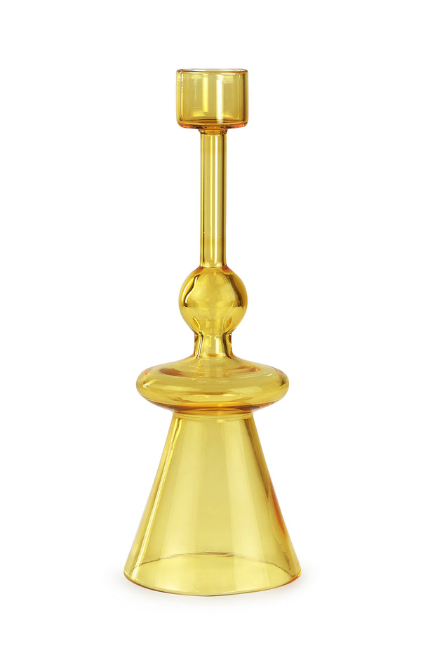 Glass Candle Holder-Yellow,  7 x 2.3 Inches