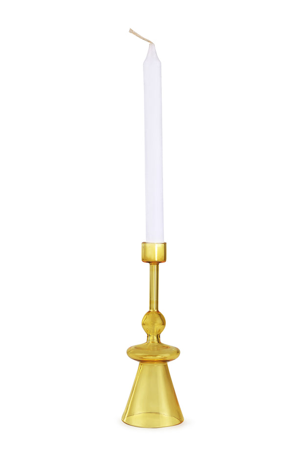 Glass Candle Holder-Yellow,  7 x 2.3 Inches