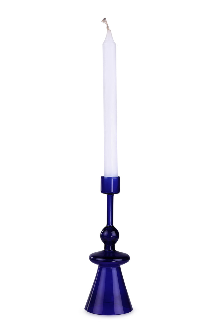 Glass Candle Holder-Blue ,  7 x 2.3 Inches