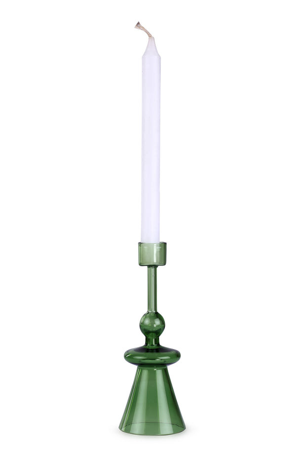 Glass Candle Holder-Green,  7 x 2.3 Inches