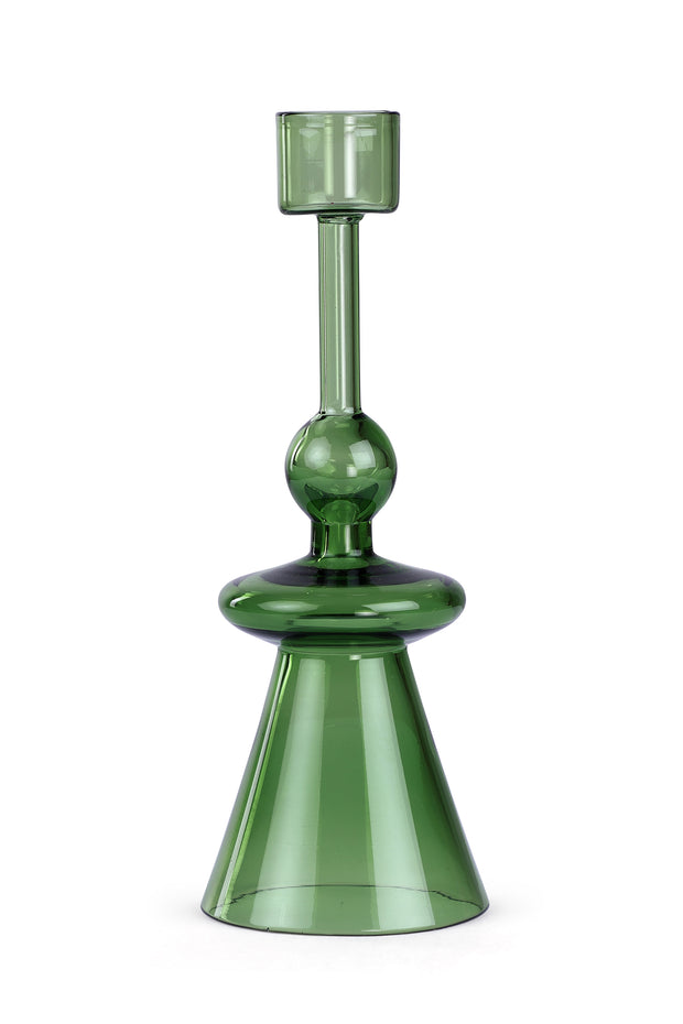 Glass Candle Holder-Green,  7 x 2.3 Inches