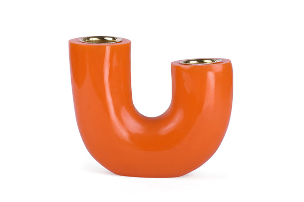 U Shaped Resin Candle holder- Orange, 2.5 x 4.5 Inches