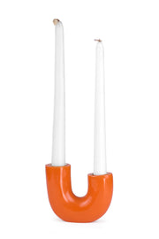 U Shaped Resin Candle holder- Orange, 2.5 x 4.5 Inches