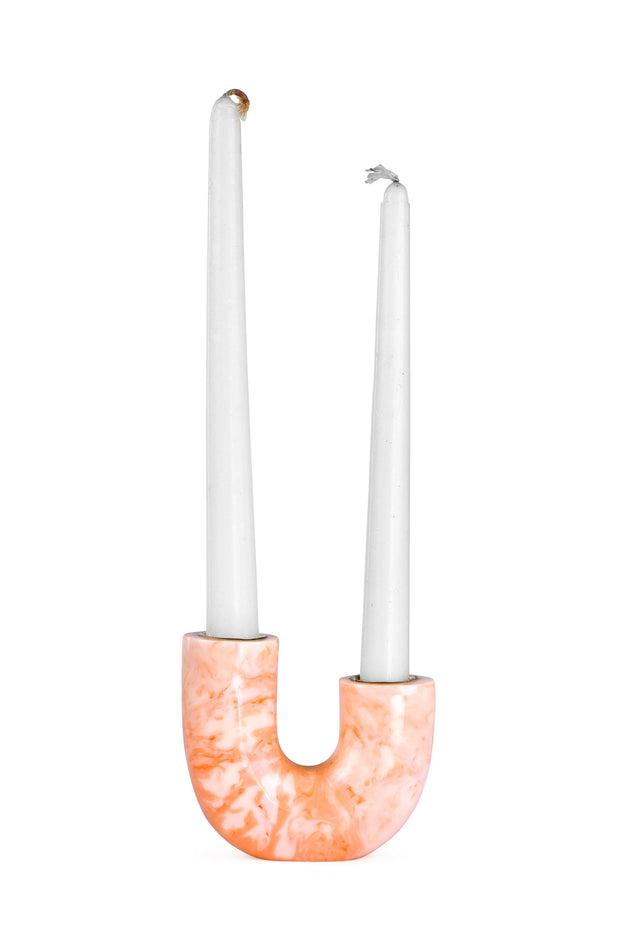 U Shaped Resin Candle holder- Pink, 2.5 x 4.5 Inches