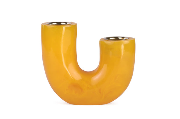 U Shaped Resin Candle holder- Mustard, 2.5 x 4.5 Inches