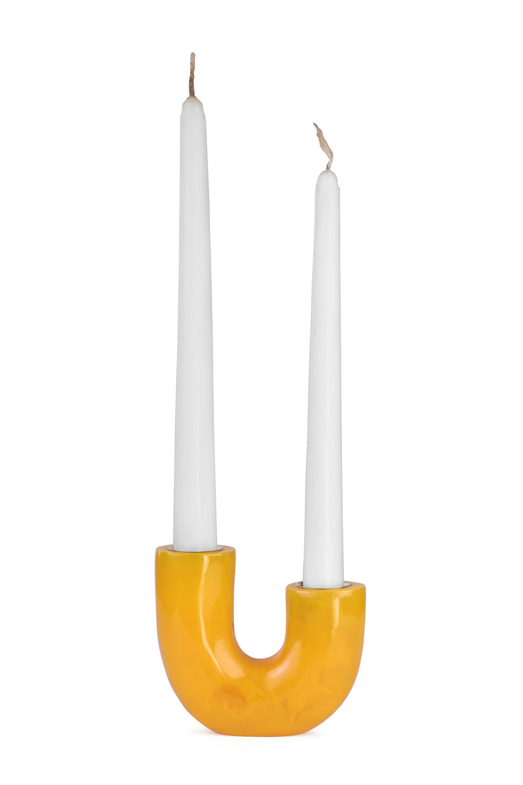 U Shaped Resin Candle holder- Mustard, 2.5 x 4.5 Inches