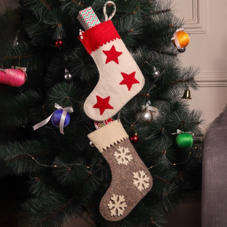 Felt Christmas Stockings Set – Stars & Snowflakes , 10 Inches