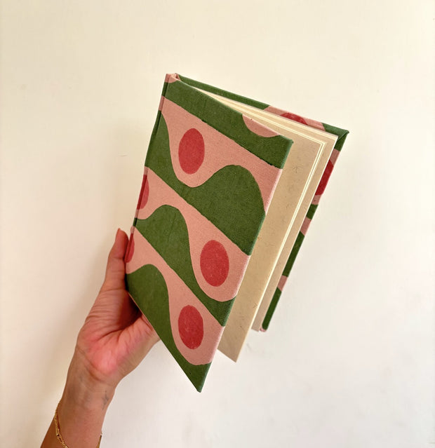 Handmade Paper Journal Notebook, Pink & Green - A5