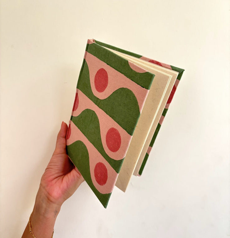 Handmade Paper Journal Notebook, Pink & Green - A5