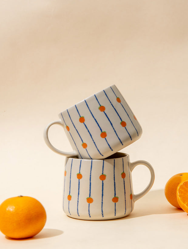 Orange Striped Ceramic Mug - 3.5 x 3 Inches