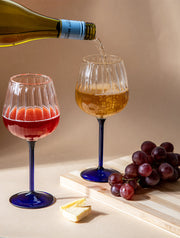 Ribbed Goblet Wine Glass -Blue ,  2.5 x 4 x 8 Inches